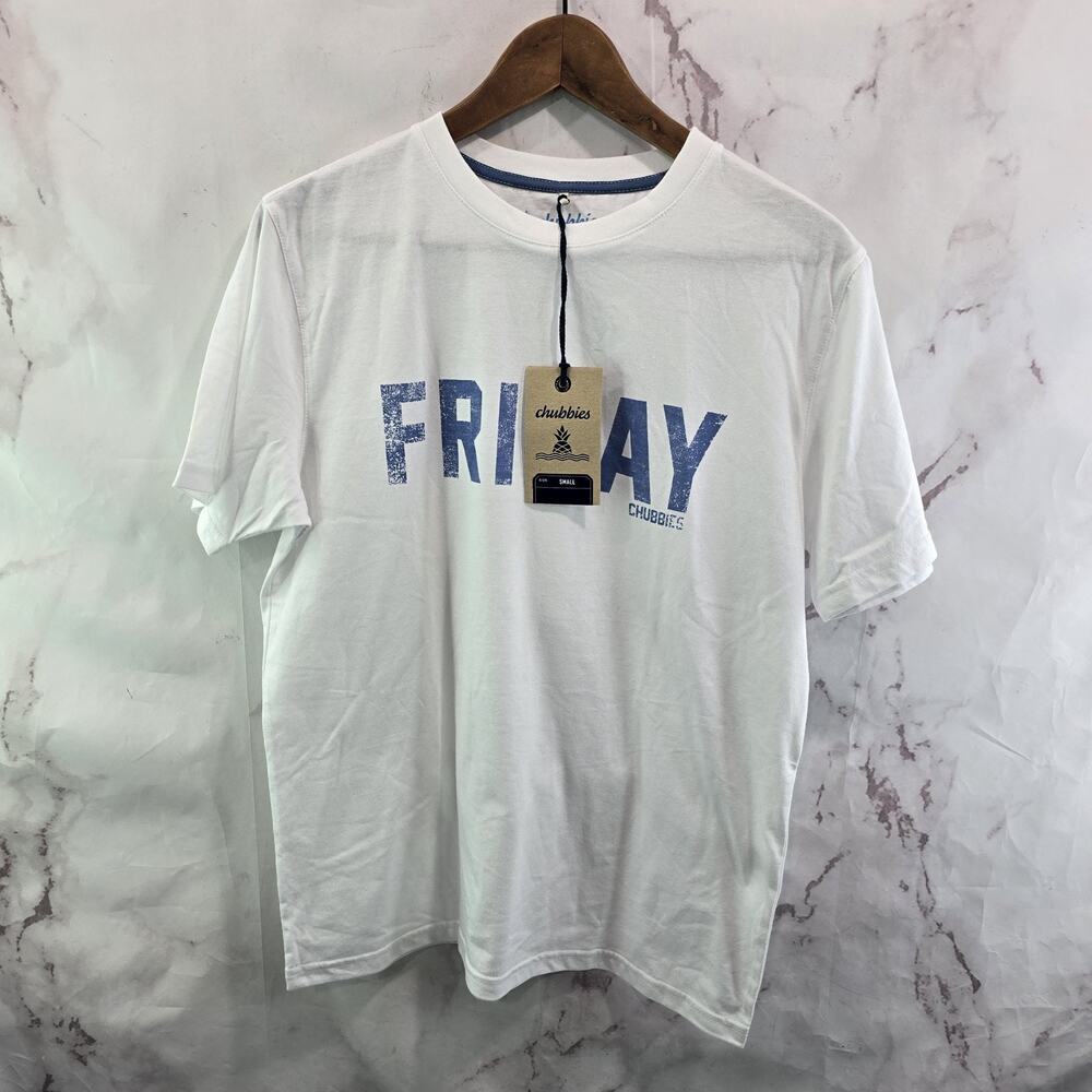 Chubbies T Shirt Mens XL White Short Sleeve Crew Neck Motto Friday Blue